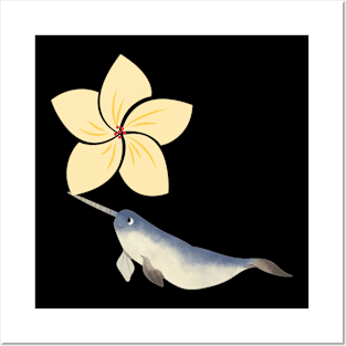 Narwhal Hawaiian Vanilla Hibiscus Flower Posters and Art